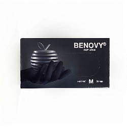 Перчатки BENOVY Nitrile MultiColor BS, нитриловые, черные, M, 50 пар. 3,5 гр.